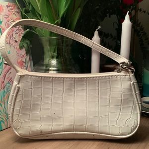 previously worn faux alligator skin white bag